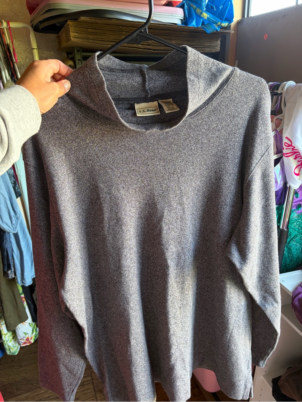 L.L. Bean Heather Gray Cowl-Neck Women's Sweater L
